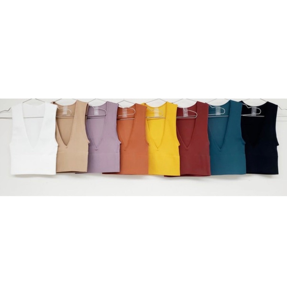 ✨BNWT✨FINE ribbed Cropped Tank W/ Deep V Neckline